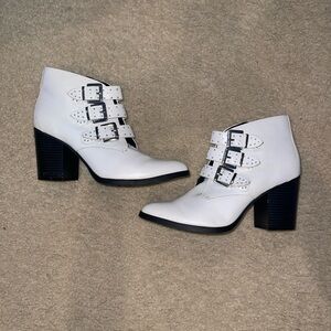 Stylish White Ankle Boots with Buckle Detail